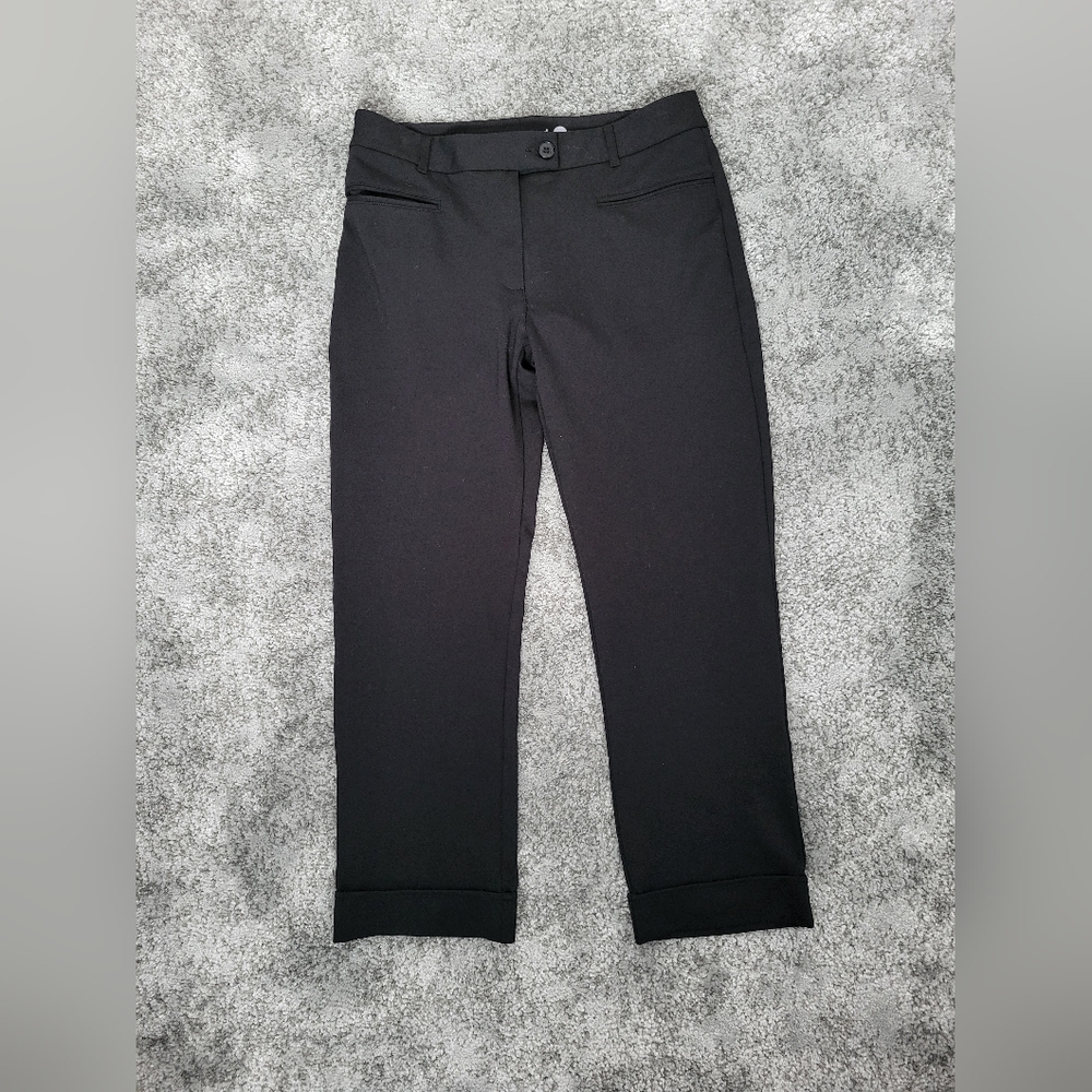 Betabrand Lite Dress Pant Yoga Pant Crop Button Front W1438-BK Black Size Large